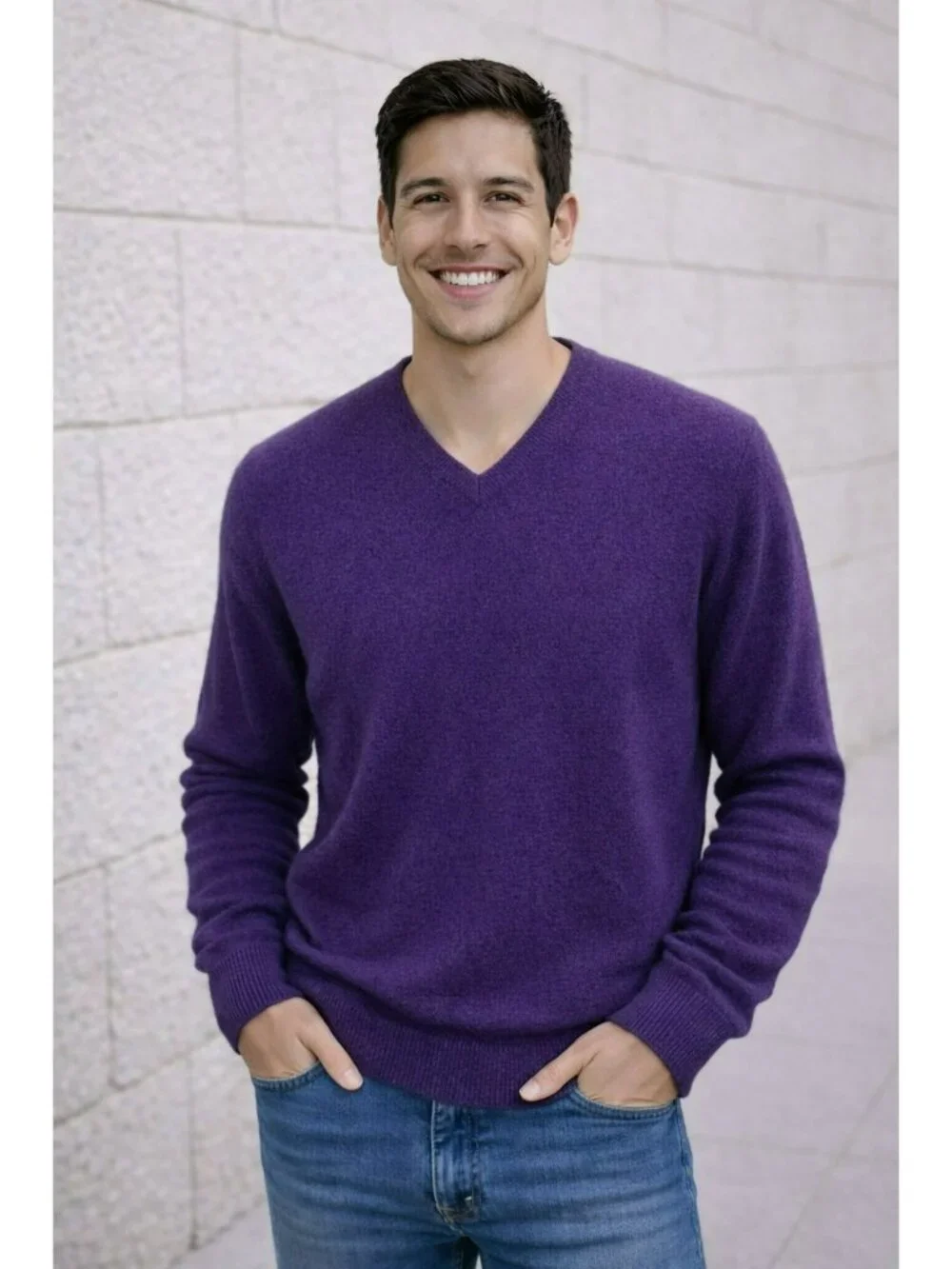 Club Room Estate 100% Cashmere Purple V-Neck Pullover Sweater Mens Large - Picture 2 of 10